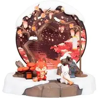 Akagitsune & Yukimustela Bright Lanterns Fill the Sky with Piles of Snow Diorama Background